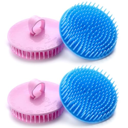 Aroveea Hair Scalp Brush Dandruff Cleaning Brush Shower Scalp Shampoo Brush Scalp Massager Pack of 4(Blue and Pink) - color: Blue