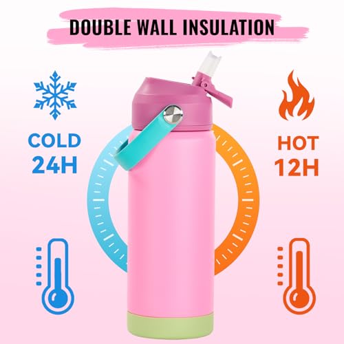 Fijinhom 18oz Insulated Stainless Steel Water Bottle, Wide Mouth Double Wall Vacuum, Silicone Straw, Sweat & Leak Proof, BPA Free Insulated Water Flask for Travel, Keep Cold 24h Hot 12h, Berries - color: Berries, size: 18 Ounces