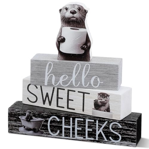 Cinnvoice 4 Pcs Otter Bathroom Decor Farmhouse Bathroom Decoration Western Hello Sweet Cheeks Table Centerpiece Gift for Christmas Valentines Back to School - style: Otter