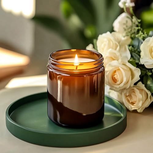 KEYWING 30Pack Amber Glass Jars with Black Lids, 8 oz Empty Cosmetic Jars with Inner Liners, Round Lotion Containers for Cream, Powders and Ointments - color: Amber, size: 8oz-30Pack