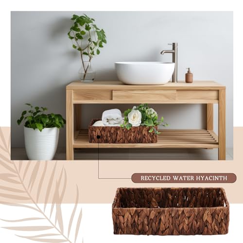 2 Pcs Toilet Paper Basket for Back of Toilet Wicker Water Hyacinth Basket Topper and Vanity Tray Set with Built-in Handles for Paper Hand Towel, Bathroom, Home, Spa(Dark Brown) - color: Dark Brown