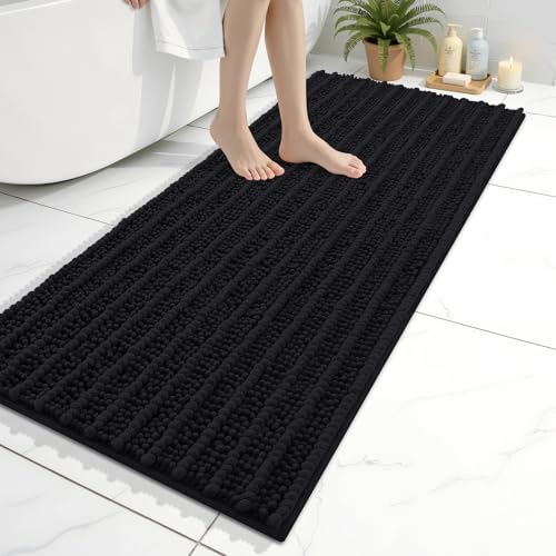 Arotive Luxury Bathroom Runner Rugs 47x20, Extra Soft Thick Absorbent Shaggy Chenille Bath Rugs, Machine Wash Dry, Bath Mats for Bathroom Floor, Tub and Shower, Home Decor Accessories, Black - color: Black, size: 47" X 20"