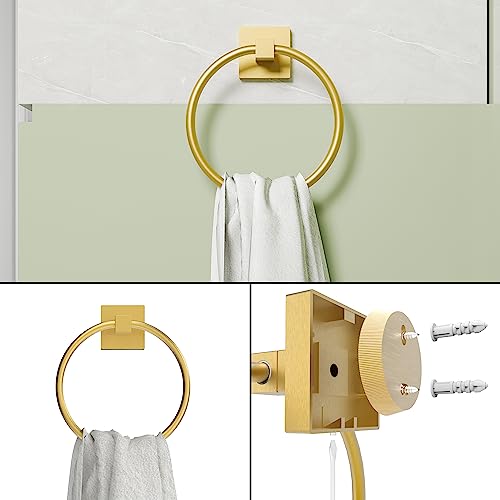 Ruacq Brushed Gold Toilet Paper Holder Towel Ring Bathroom Accessories Hardware Set Double Post Pivoting Toilet Roll Holder Square Stainless Steel and Zinc Alloy Modern Wall Mounted 2 Pieces - color: Brushed Gold, size: 2pcs