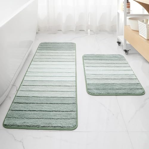 2 Piece Ombre Bath Mat for Bathroom, Non Slip Ultra Soft and Thick Water Absorbent Bath Carpet, Machine Washable & Quick Dry Bathroom Rug, for Bedroom Door Living Room Green-17" x 47" Plus 17" x 24" - color: Green Rug, size: 17" x 47" + 17" x 24"