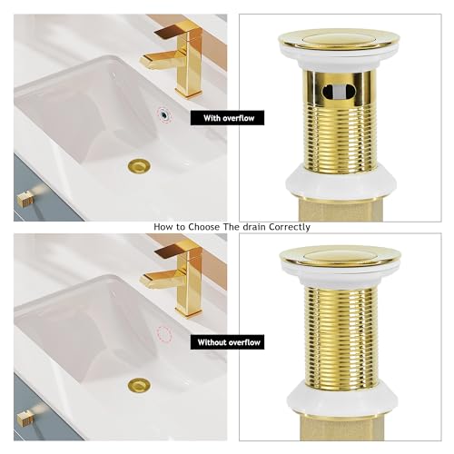 Bathroom Sink Drain,2 Pack Gold Stainless Steel Bathroom Drain Stopper with Overflow,Small Cap Pop Up Drain Assembly with Detachable Strainer Basket,Built-in Anti-Clogging - color: 2 Pack-gold-small Cap, style: With Overflow