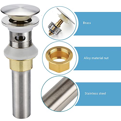 Rockgoya Bathroom Sink Drain,Drain Stopper Bathroom Sink with Overflow,Pop Up Drain Assembly with Detachable Strainer Basket,Built-in Anti-Clogging Strainer,Stainless Steel Brushed Nickel - color: Brushed Nickel, style: With Overflow