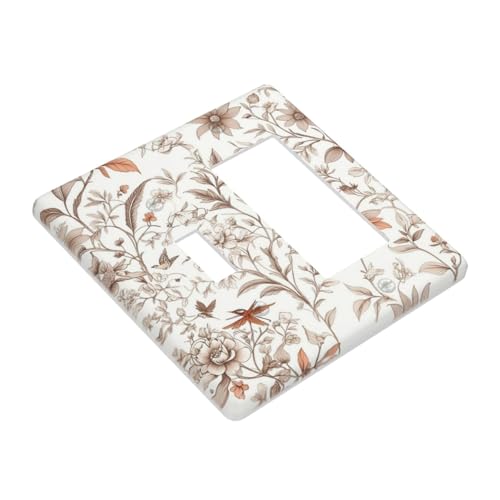 Light Switch Cover Plate Boho Floral Beige Flower And Leaf Botanical 2 Gang Combo Wall Plates Toggle Rocker Decorative Switch Plates and Outlet Covers for Bathroom Bedroom Decor - color: Boho Floral Beige Flower And Leaf Botanical, size: 1 Toggle 1 Rocker