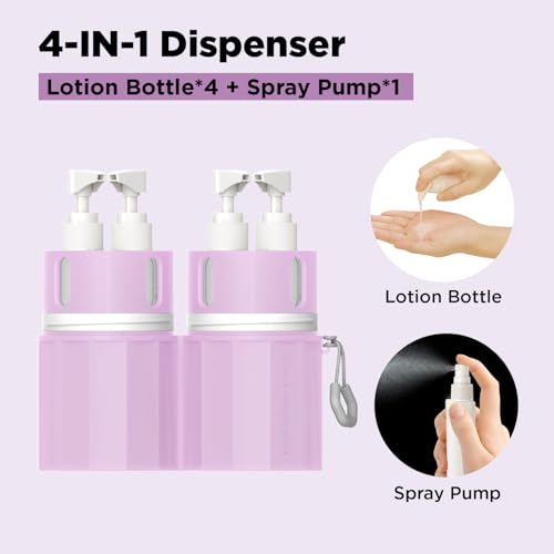 4 in 1 Travel Toiletry Containers,TSA Approved Refillable Travel Size Toiletries Bottles Set with Suction Cup for Smooth Walls - for Shampoo,Conditioner,Body Wash,Lotion.(Pink) - color: Pink