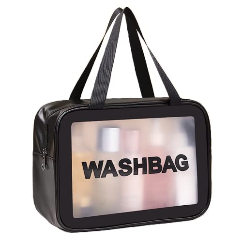 DAPOWER Travel Toiletry Bag for Women and Men, Matte Translucent Toiletry Bag with Handy Handle, Makeup Cosmetic Organizer Bag for Travel Toiletries Accessories (Black) - color: Black