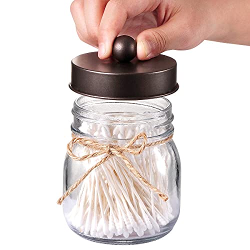 Amolliar Mason Jar Bathroom Accessories Set 4 Pack - Foaming Soap Dispenser&2 Qtip Holders&Toothbrush Holder-Rustic Farmhouse Decor Bathroom Organizer Apothecary Jar Country Countertop (Bronze) - size: Bronze, style: Standard-mouth