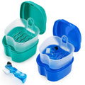 Keedolla 2 Pack Color Retainer Cleaner Case Denture Cups for Soaking Dentures, False Teeth Container Partial Denture Cleaning Case with Lid Travel - Lake Green and Dark Blue - color: Lake Green & Dark Blue