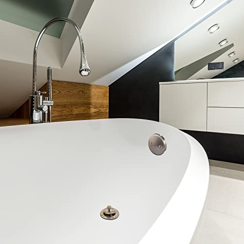 Lift and Turn Bathtub Drain Stopper with ABS Plastic Bushing, Fits in 1-1/2 Inch or 1-3/8 Inch Inner Bathtub Shoe, Easy to Install, Satin Nickel - color: Satin Nickel