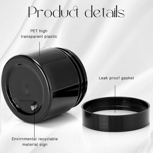 Patelai 4 Pieces Round Wide-mouth Leak Proof Plastic Container Jars with Lids for Travel Storage Makeup Beauty Products Face Creams Oils Salves Ointments DIY Making(2 Ounce,Pure Black) - color: Pure Black, size: 2 Ounce
