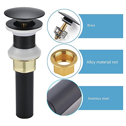 Rockgoya Bathroom Sink Drain,2 Pack Drain Stopper Bathroom Sink Without Overflow,Pop Up Drain Assembly with Detachable Strainer Basket,Built-in Anti-Clogging Strainer,Stainless Steel Mattle Black - color: Mattle Black-2 Pack, style: Without Overflow