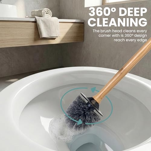 Vigar Zense Toilet Brush and Holder Set - Toilet Bowl Brush and Holder, Polyresin Stone Bathroom Accessory, Compact Toilet Cleaner Brush for Bathroom Decor and Toilet Accessories Set - Light Gray - color: Light Gray