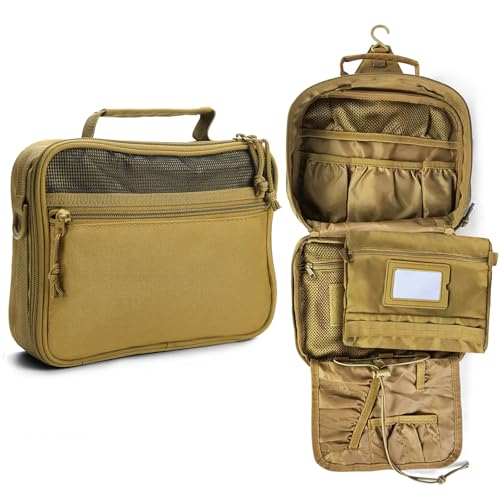 SUNRISING Tactical Toiletry Bag for Men - Hanging Travel Dopp Kit, Shaving Hygiene Organizer, Durable Bathroom Essentials for Short Trips & Camping Khaki（No molle） - color: Khaki（No molle）