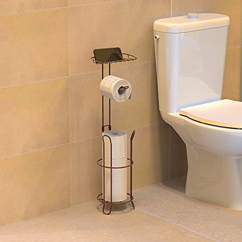 Simple Houseware Bathroom Toilet Tissue Roll Holder Stand with Cell Phone Shelf, Bronze - color: Bronze, size: Wired Shelf - 23.5''H