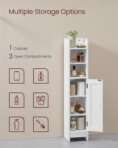 VASAGLE Small Storage Corner Floor Cabinet with Door, 7.9 x 7.1 x 36.2 Inches, Narrow Toilet Paper Storage Holder, Adjustable Shelves, for Bathroom, Living Room, Small Spaces, Cloud White UBBC311W01 - color: Cloud White, style: 1door+2open compartments (3