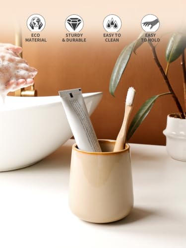 BosilunLife Bathroom Toothbrush Holder - Ceramic Toothbrush Cup Holder 13Oz Coffee Color Bathroom Toothbrush Holder and Bathroom Dressing Table Toothbrush Holder, Perfect for Home and Hotel Use - color: Coffee, size: rounded base