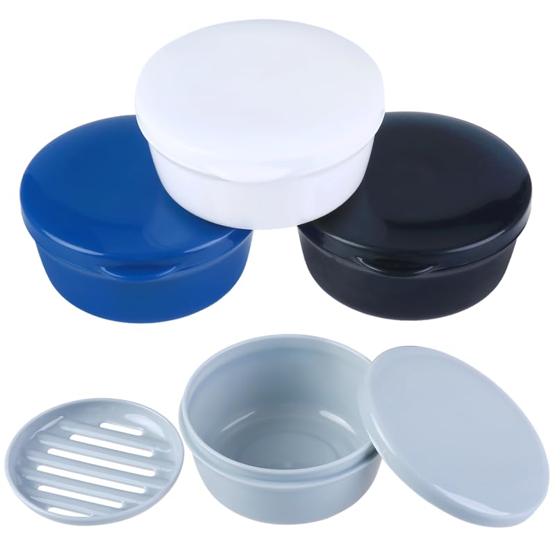 4Pack Travel Soap Case, Travel Soap Container, Shampoo Bar Holder with Lid | for Camp Gym Hiking, Soap Box for Keep Toiletries Organized - color: Black White Blue Gray