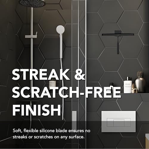 Metal Squeegee – Stainless Steel Window Cleaner Removes Water and Soap on Shower Doors, Car Windshields, Glass, with Soft Silicone Blade, Includes Hanging Hook and Screwdriver, Black - color: Black, size: Stainless Steel