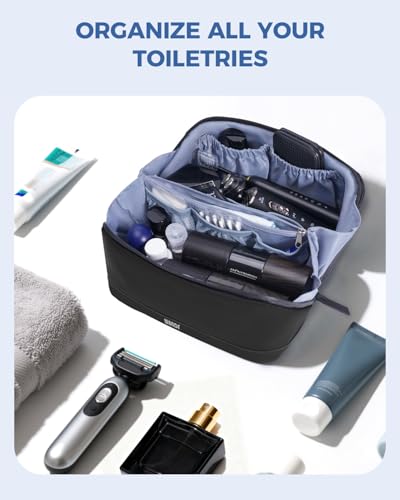 WANDF PU Leather Toiletry Bag for Men, Dopp Kit with Hanging Pouch | Water-Resistant Fabric, Travel Bag for Toiletries, Compact Storage, Shaving Accessories, Weekend Trips - color: Medium Plus, Black, size: Medium Plus