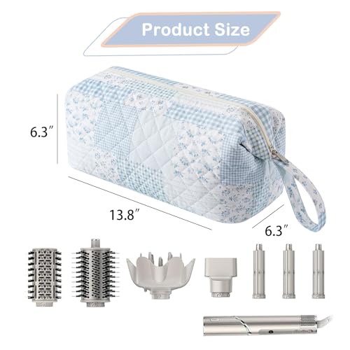 Large Quilted Hair Tools Travel Bag,Hair Styling Accessories Storage Case for Hair Dryer,Curling Iron,Flat Irons,Straightener and Attachments,Portable Organizer with Removable Dividers(18Blue Check) - color: 18Blue Check