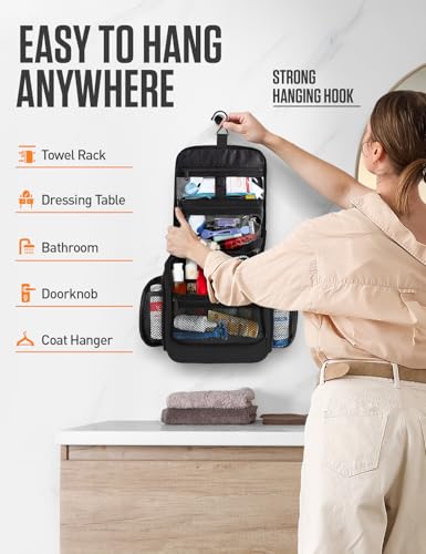 VENTURE 4TH Hanging Travel Toiletry Bag for Women & Men – Large Toiletry Organizer with 18 Compartments, Removable TSA Pouch, Travel Wash Bag for Toiletries, Makeup & Shaving Kit (Black) - color: Black