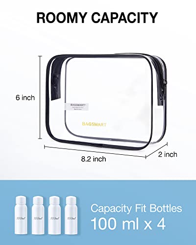 BAGSMART Clear Toiletry Bag, 2 Pack TSA Approved Travel Toiletry Bag Carry on Travel Accessories Bag Airport Airline Quart Size Bags Water Repellent Makeup Cosmetic Bag for Women (Black-2pcs) - color: Active Black, size: 2 Pack, Medium