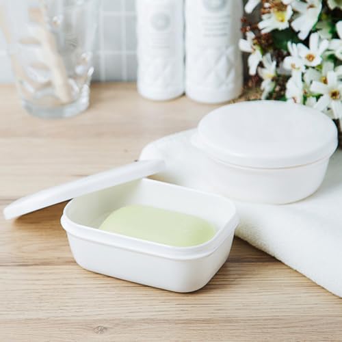 Beaupretty 2pcs Portable Travel Soap Box with Lid Leakproof Drainable Soap Holder Set White Rectangular Round Bathroom Case for Shower and Travel Use