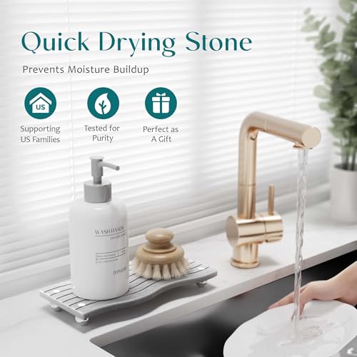 Water Absorbing Stone Tray for Sink, Diatomite Drying Stone for Kitchen Bathroom Counter, Decorative Raised-Feet Vanity Tray, Sink Caddy Organizer for Dish Soap & Sponge Holder [Grey, 9'' x 4''] - color: Light Grey, size: 9" x 4" x 1.1"