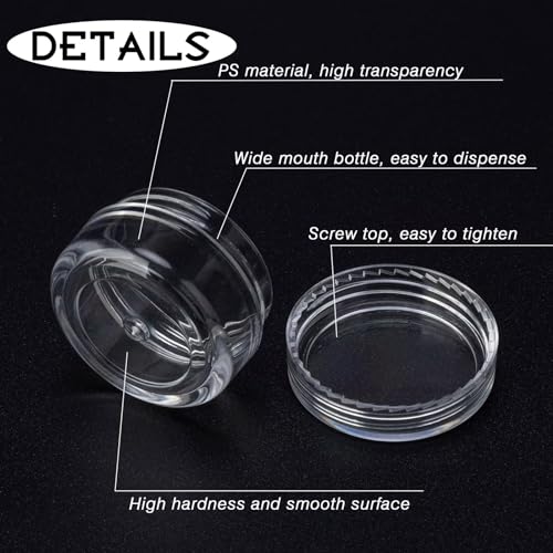 25 Count 5 Gram Sample Containers, Clear Lip Balm Containers with Lids, Small Plastic Sample Jars with 2 Mini Spoons, 25pcs Labels (Clear Lid) - color: Clear, size: 25 Count