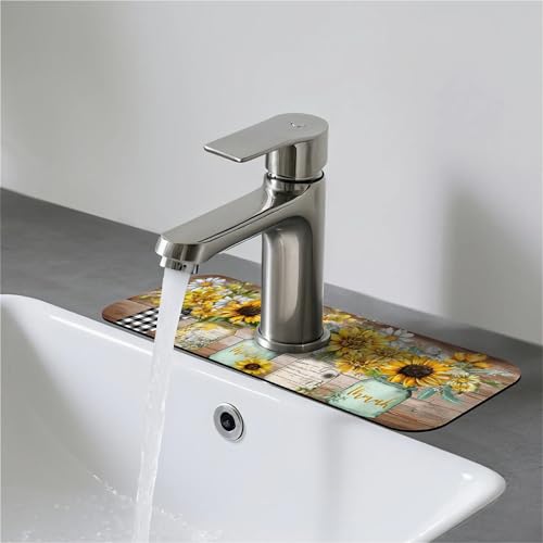 Faucet Fast Absorbent Pad - Sunflowers In Mason Jars , Suitable For Kitchen, Bathroom, Island And Other Scenes - color: Sunflowers in Mason jars