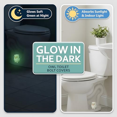 boeemi Glow in the Dark Owl Toilet Bolt Covers, Bathroom Decor, 2 Pack | Bolt Hole 1.18'', Hides Toilet Floor Bolts,Tool-Free Install, for Kids Bathroom, Gag Gift - style: Owl