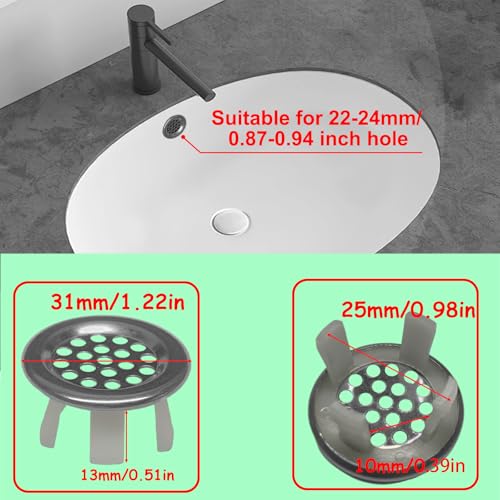 6 Pack Stainless Sink Basin Trim Overflow Cover,Bathroom Sink Overflow Trim Ring Stainless Steel Mesh Round Hole,Sink Basin Trim Ring Insert in Hole Round Caps for Home,Sink,Bathroom,Kitchen - color: Mesh Hole