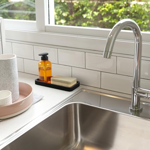 ALELION 8" Bathroom Vanity Tray for Counter - Wood Tray for Dresser Tops Perfume Jewelry Candle Key Catchall - Black Kitchen Countertop Organizer for Soap Dispenser and Sponge Holder - color: Black, size: 8" x 4.2" x 0.8"