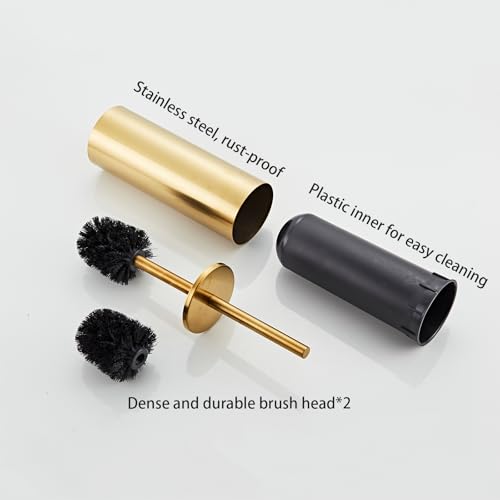 Brushed Gold Toilet Brush and Holder Set, Stainless Steel Bowl Scrubber with Replaceable Head, Luxury Bathroom Cleaning Accessory - color: Brushed Gold