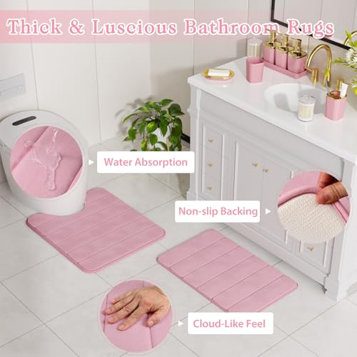 Bathroom Set - 26PC Bathroom Sets with Shower Curtain and Rugs, Bathroom Accessory Set, Pink Bathroom Set, Elegant Bathroom Accessories Set, Shower Curtain Set, Trash Can & Soap Dispensers - color: Pink & Gold, size: Bath Set+Shower Curtain+Bath Rugs