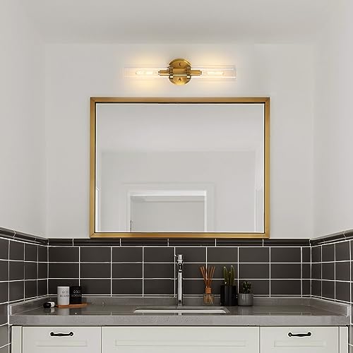 KUZZULL Wall Sconces Set of Two Brushed Brass Gold Sconces Lighting with Clear Glass Wall Lamp Modern Wall Sconce Light Fixtures Sconces Decor Set of scones Lights Set of 2 - color: brass goldclear