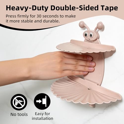 Double-Deck Soap Dish Holder for Shower, Bee Shape Wall Mounted Soap Holder with Strong Adhesive, Self Draining Soap Tray, No Drilling Bathroom Accessories, Nordic Pink - size: 7"×6.5"