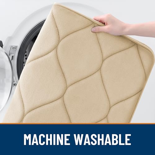 Smiry Memory Foam Bath Mat 59''x24'', Ultra Soft Non-Slip Bathroom Rug, Plush Water Absorbent Quick Dry and Machine Washable Floor Mat for Shower, Tub & Home Decor, Beige - color: Beige, size: 59''x24''