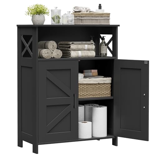 Homhedy Farmhouse Bathroom Storage Cabinet with 2 Doors, Toilet Paper Cabinet with Adjustable Shelf, Small Bathroom Cabinet for Kitchen/Laundry/Living Room, 11.8 x 23.6 x 31.5 Inches, Black - color: Black