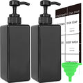 Black Soap Dispenser with Waterproof Labels, Thickened Plastic Hand Soap Dispenser for Bathroom, Kitchen Dish Washing Liquid Bottles, Shampoo and Conditioner Bottles with Funnel (16oz 2Pack Black) - color: 2 Black