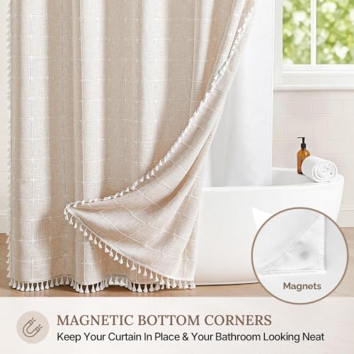River Dream Linen Farmhouse Stall Shower Curtain with Snap-in Liner, No Hooks Needed,with Magnets,with Tassels,Water Repellent&Machine Washable,36x74Inch - color: Linen, size: 36"W x 74"L (Pack of 1)