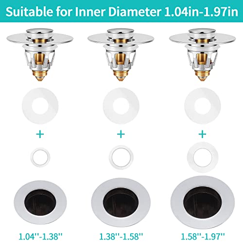 Sink Stopper, Bathroom Sink Drain Strainer with Hair Catcher, for 1.04’’~1.97’’ Drain Hole, Brass Universal Drain Cover, Pop Up Basin Plug - color: Chrome - 1.04-1.97"