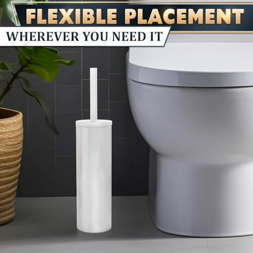 Stainless Steel Toilet Brush and Holder Set White - Long Handle Toilet Bowl Cleaner Brush and Holder - Removable Inner Liner, Shiny Design, Splash Protection & Dense Bristles for Bathroom Cleaning - color: White 2 Pcs
