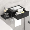 Lifewit Plastic Toilet Paper Holder with Shelf and Drawer, Screw or Adhesive Wall Mount Tissue Roll Storage, Sturdy Bathroom Wipes Dispenser Organizer, Black, 1 Pack - color: Black