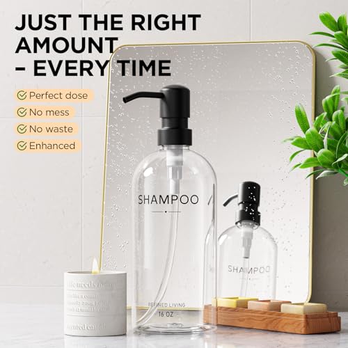 Shampoo and Conditioner Dispenser Set,3 Refillable 16oz Bottles with Stainless Steel Pumps – Shower Soap Dispensers for Bathroom, Hotel or Airbnb (Transparent, 3-Pack) - color: Transparent