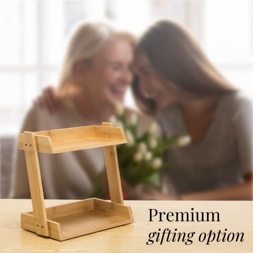 GOBAM Bamboo Makeup & Countertop Organizer, Small - 2 Layer Cosmetics, Lipsticks, Jewelry, Brushes, Hair Accessories & Perfume Organizer for Dresser, Easy Assembly - Natural - size: Small