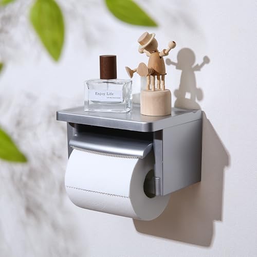 Silver Toilet Paper Holder with Shelf, Wall Mounted Silver Toilet Paper Holder with Tray Shelf, Modern Toilet Roll Holder with Phone Shelf for Bathroom Washroom - color: Abs Silver&silver, size: Single